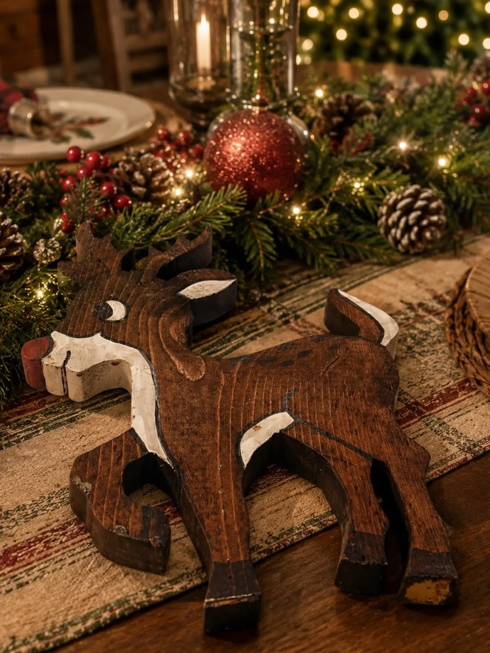 Vintage Handcrafted Wooden Rudolph Reindeer Folk Art Vermont Christmas Decor